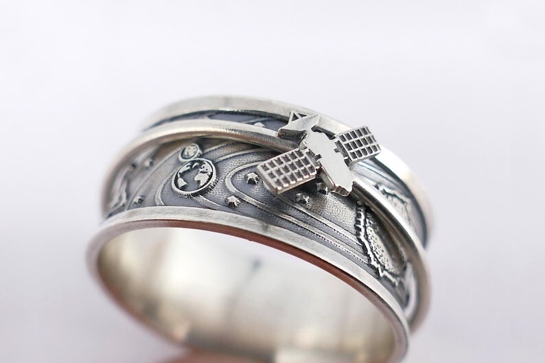 Sterling Silver Space Ring – Satellite Jewelry, Astronaut Gift, Outer Space