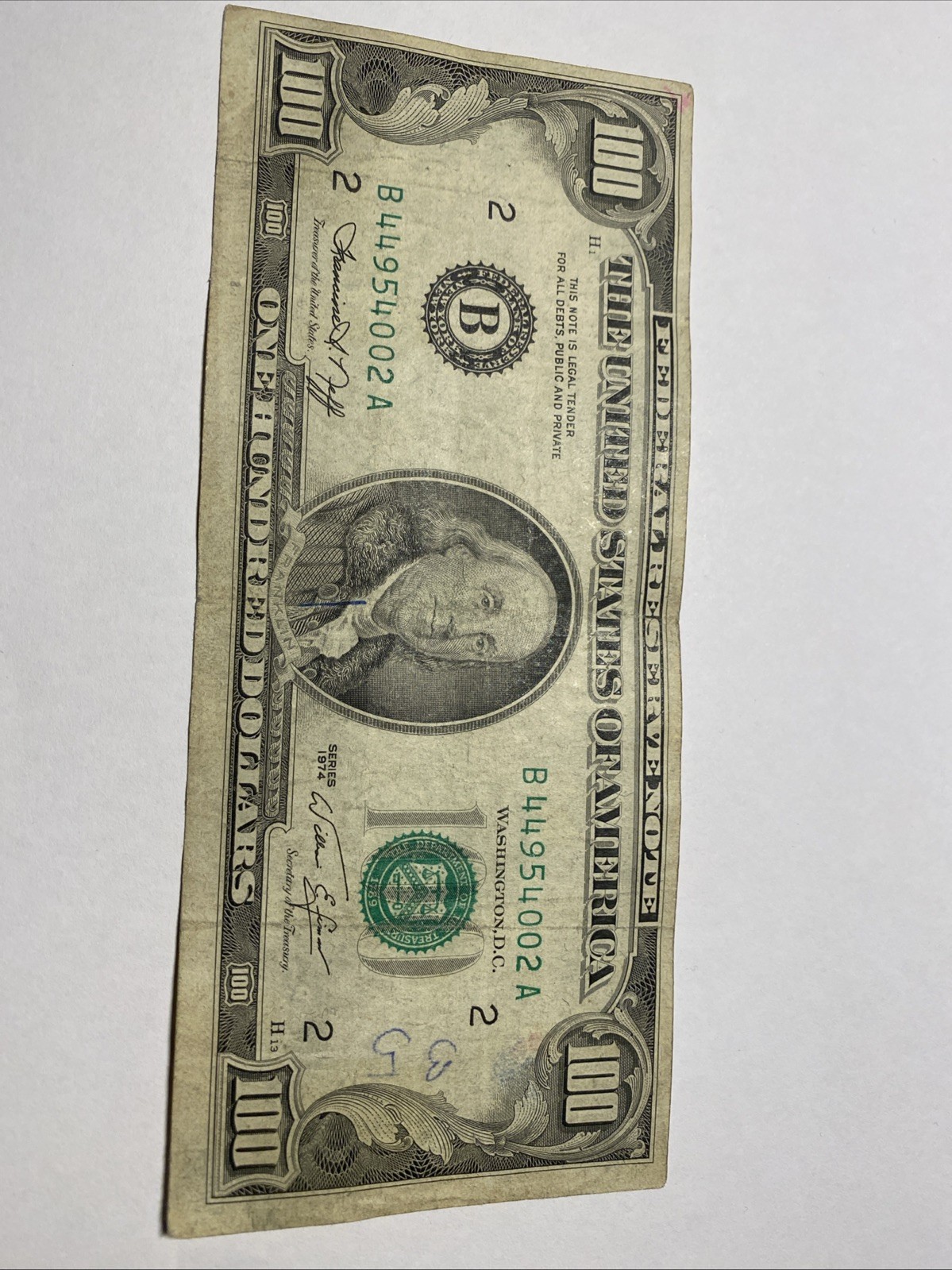 Rare $100 Bill B Series 1974 Series Rare And Vintage, One Of A Kind Vintage Bill