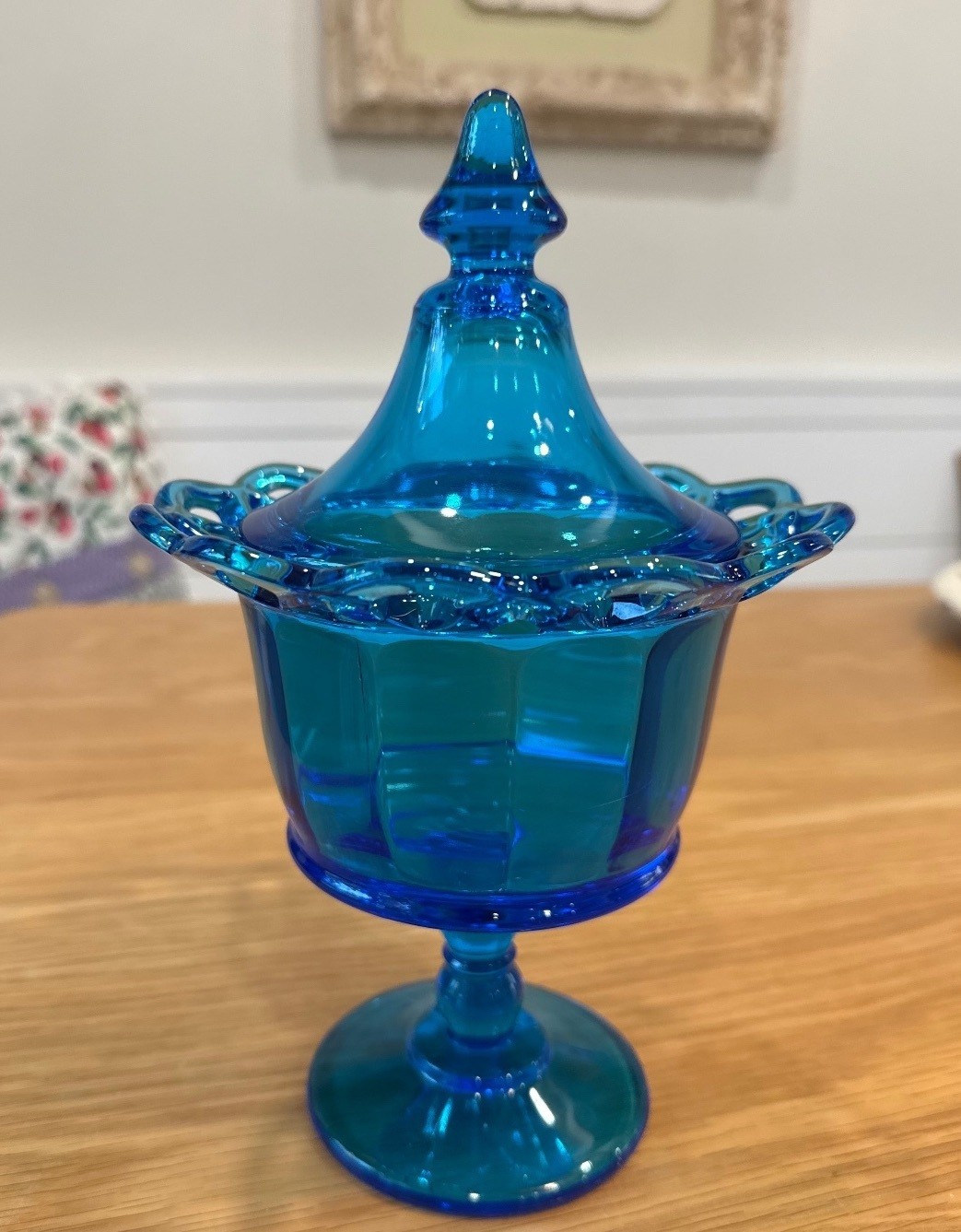 Vintage Blue Glass Candy Dish with Lid and Pedestal Base Vintage Blue Glass Candy Dish with Lid and Pedestal Base