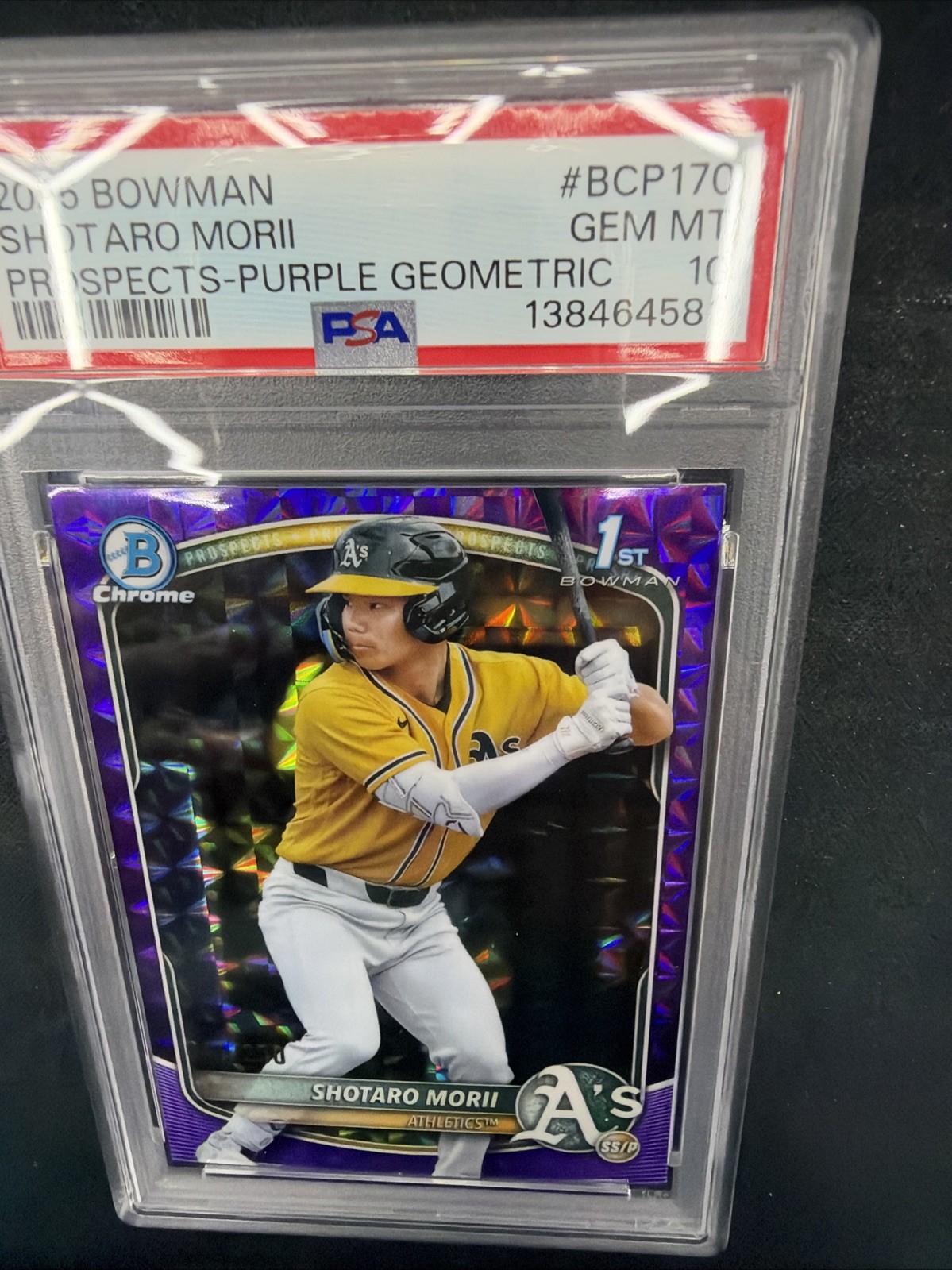 2025 Shotaro Morii Bowman Chr 1st Purple Geometric PSA 10 A’s Baseball /250 2025 Shotaro Morii Bowman Chr 1st Purple Geometric PSA 10 A’s Baseball /250