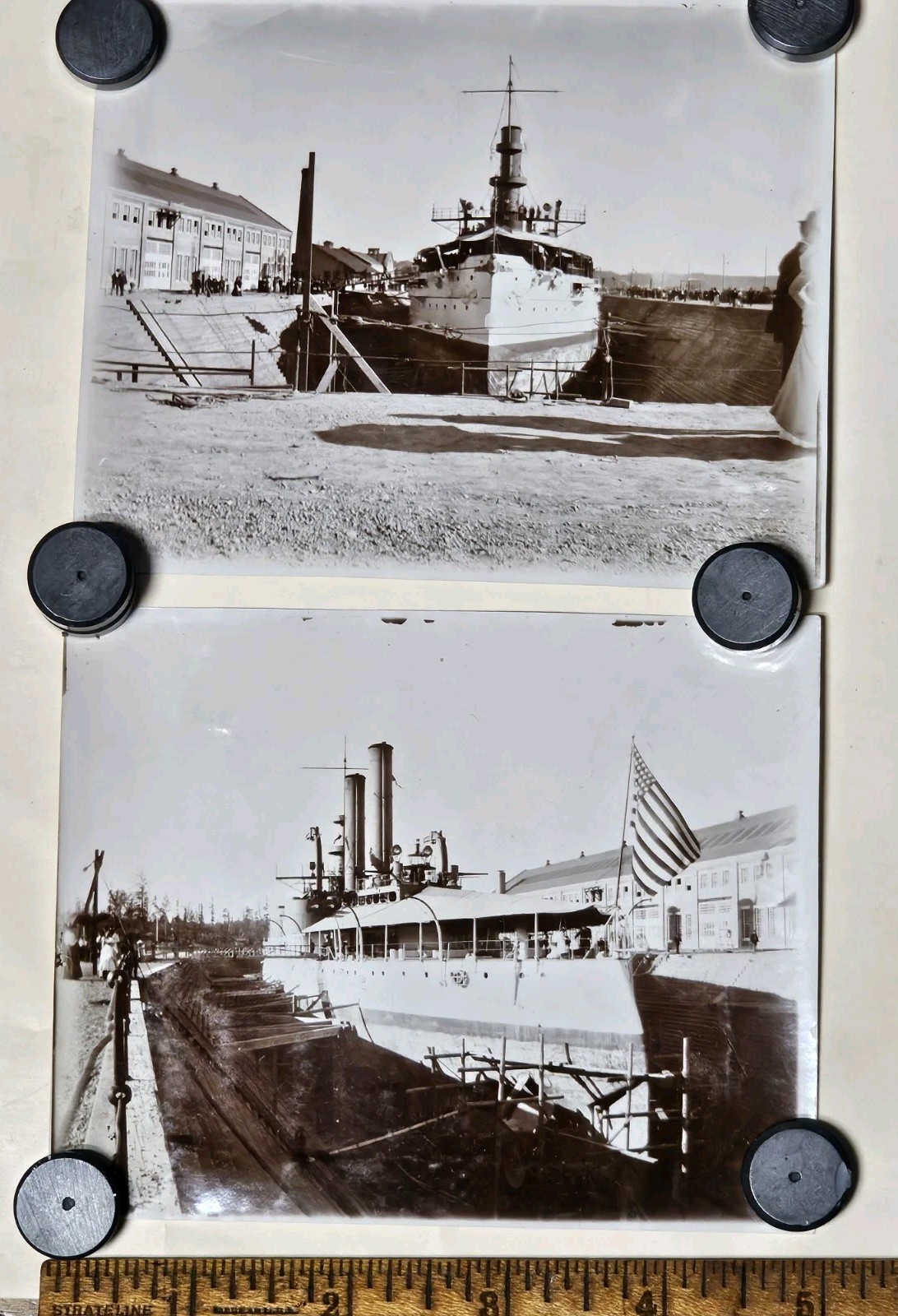 1896 USS Monterey BM-6 First Puget Sound Dry Dock 2 Original Photos