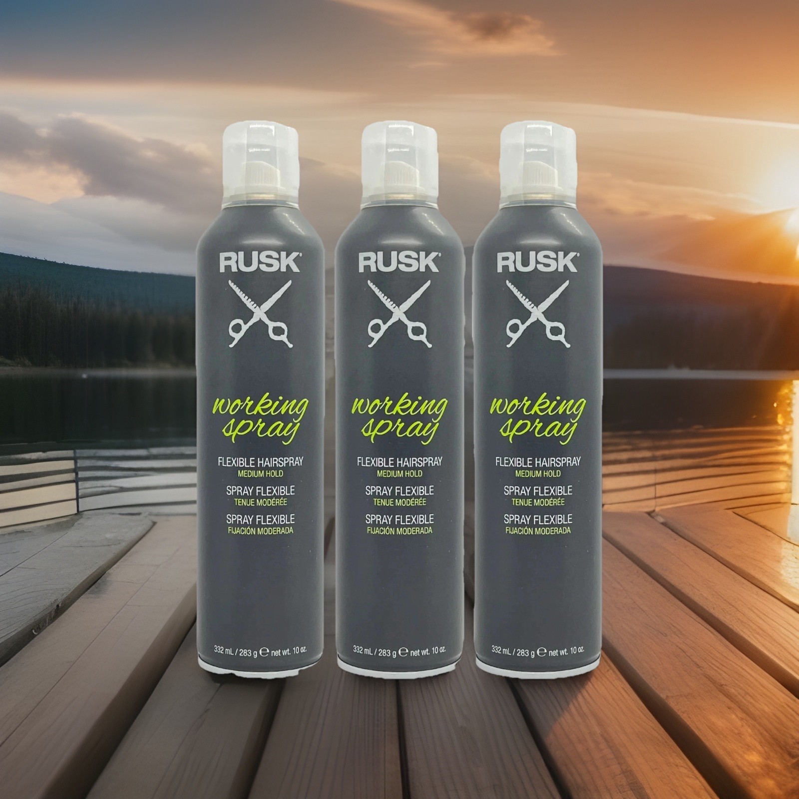 🔥 3 PACK RUSK WORKING SPRAY FLEXIBLE MEDIUM HAIR HOLD HAIRSPRAY 10 OZ LOT SET