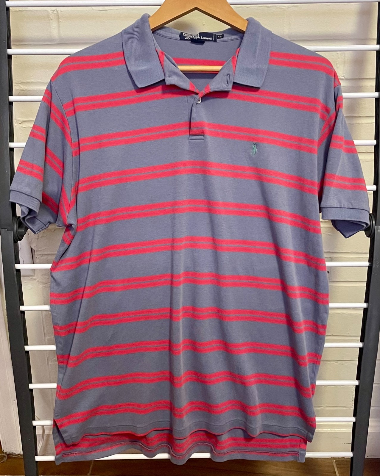 Vintage Polo Ralph Lauren Striped Polo Shirt XL Blue Coral 90s Vintage Polo Ralph Lauren Striped Polo Shirt XL Blue Coral 90s