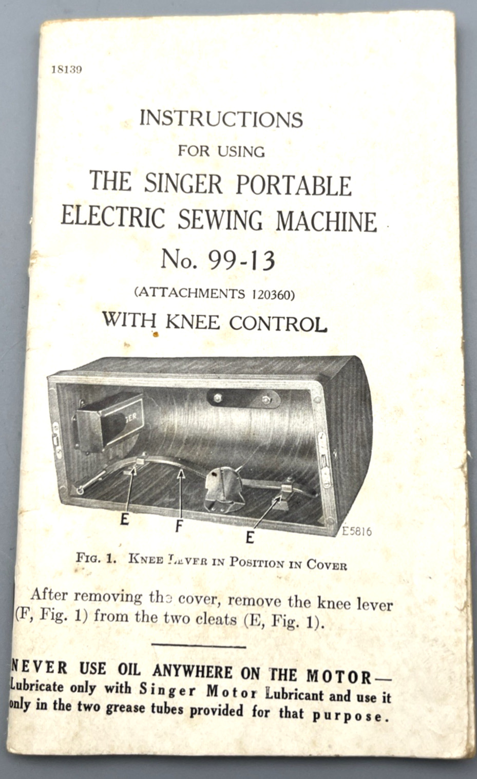 Vtg 1925 Instructions for Using Singer Portable Electric Sewing Machine 99-13