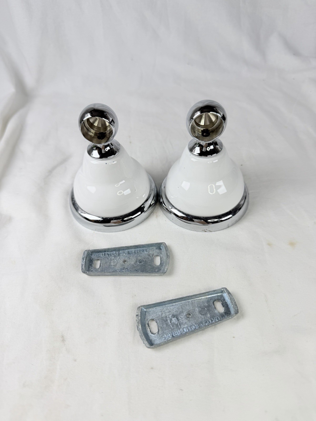 Vintage Gatco Chrome & White Ceramic Bathroom Brackets Pair Set 90s Decor