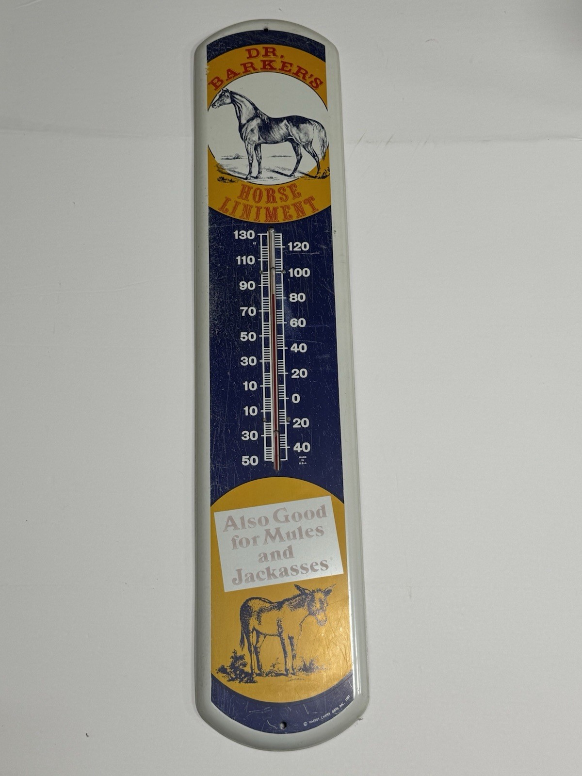 Vintage-style Advertising Thermometer for Dr. Barker\'s Horse Liniment 1981 USA Vintage-style Advertising Thermometer for Dr. Barker\'s Horse Liniment 1981 USA