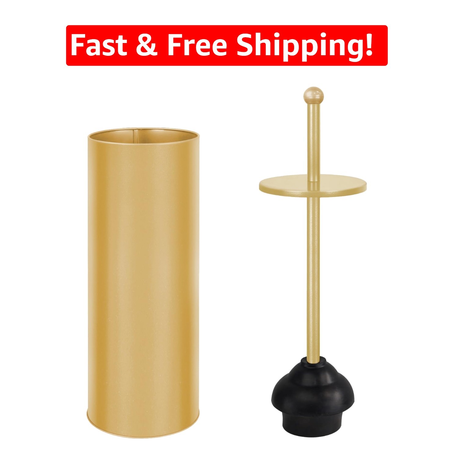 Elegant Satin Gold Toilet Plunger with Holder & Strong Suction for Effective ...