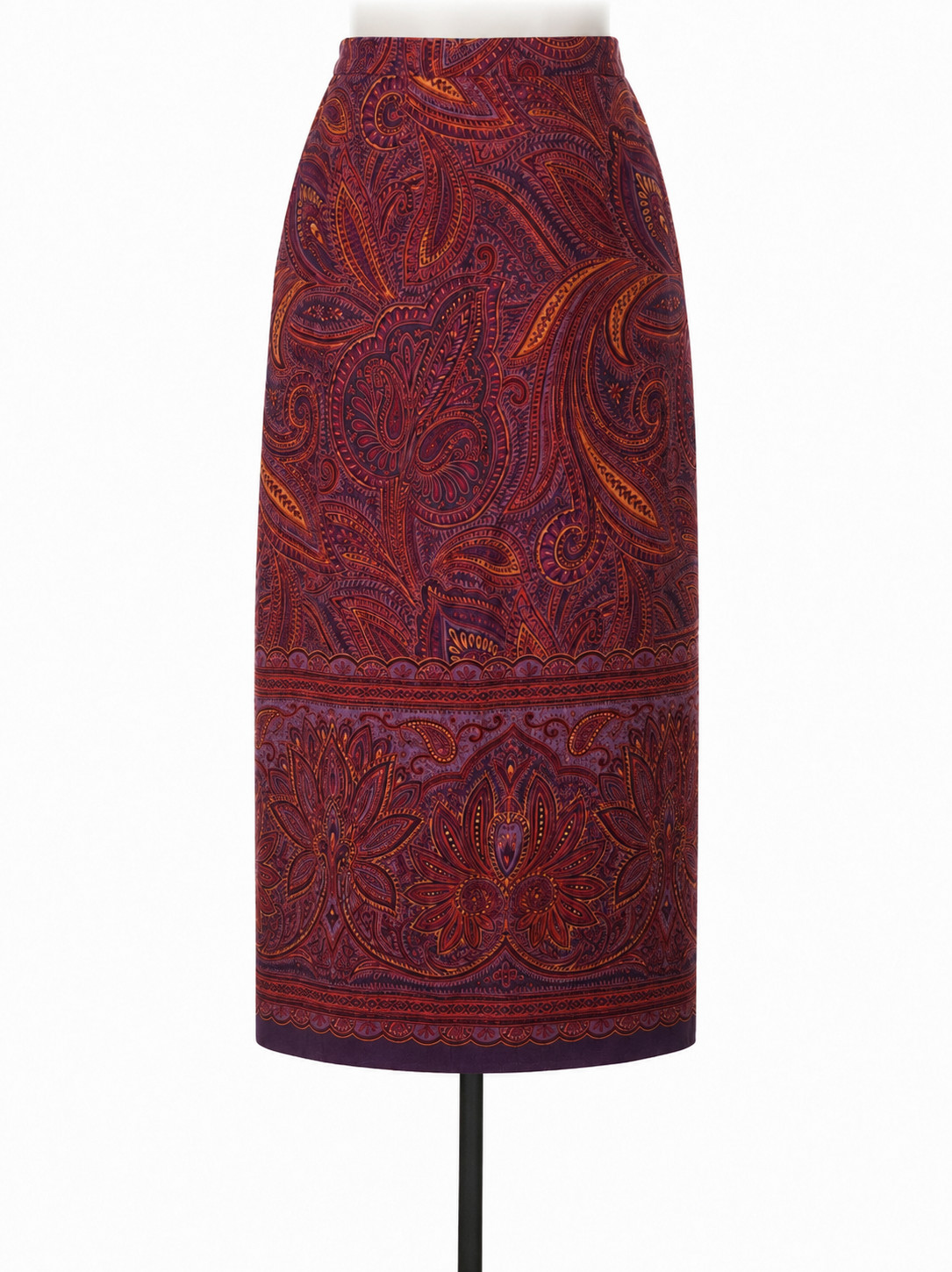 Vintage COLDWATER CREEK  Y2K   100% SILK  Boho Paisley Midi Skirt  Burgundy  12P