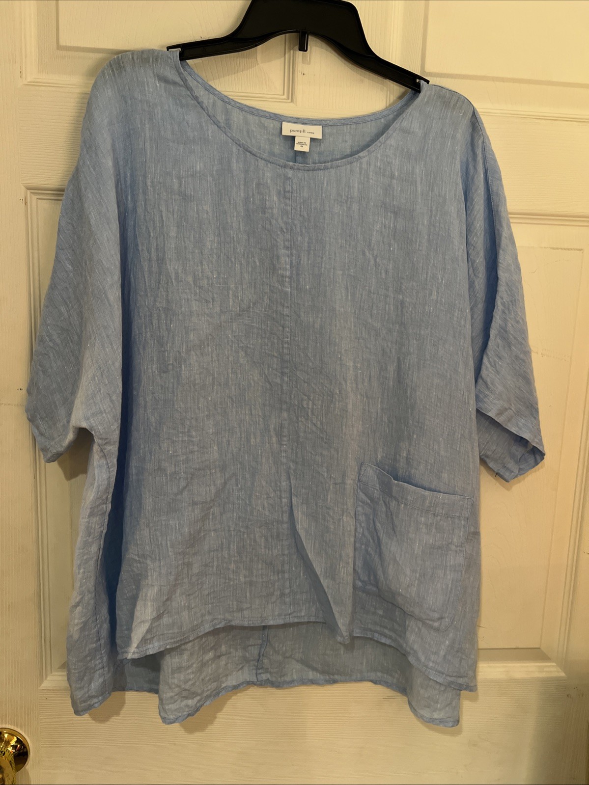Pure Jill Linen Top Womens 2X Blue Dolman Boxy Minimalist Coastal Chic Blouse Pure Jill Linen Top Womens 2X Blue Dolman Boxy Minimalist Coastal Chic Blouse