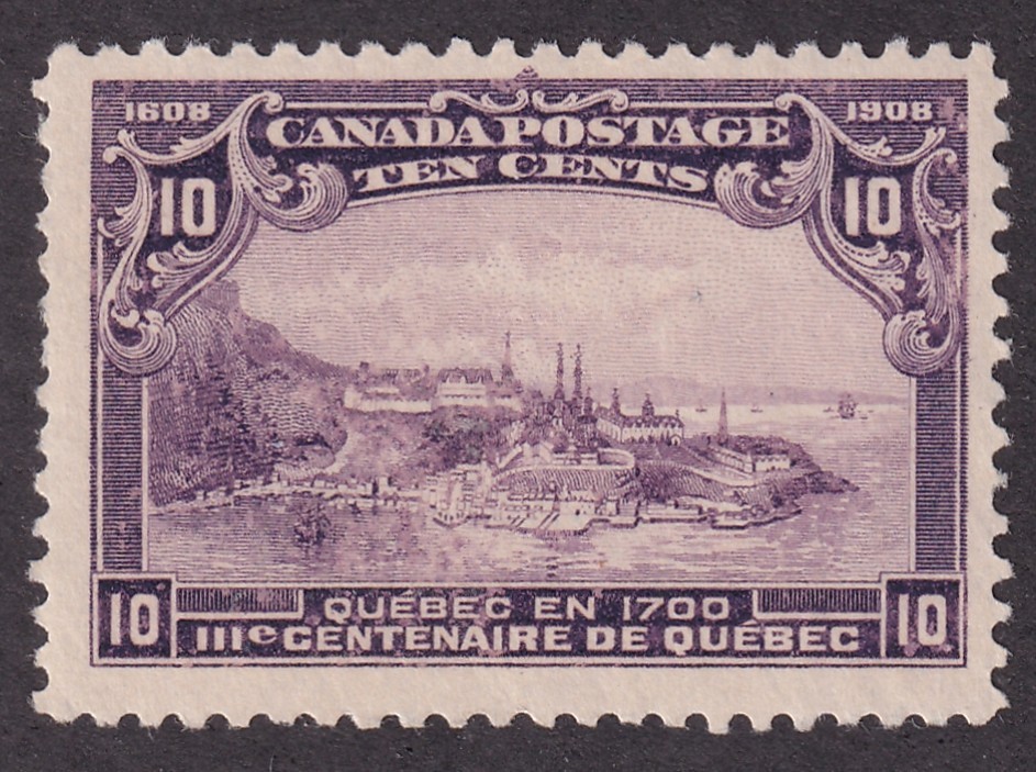 MATT\'S STAMPS CANADA SCOTT #101 QUEBEC TERCENTENARY 10-CENT OF 1908, MH CV$216