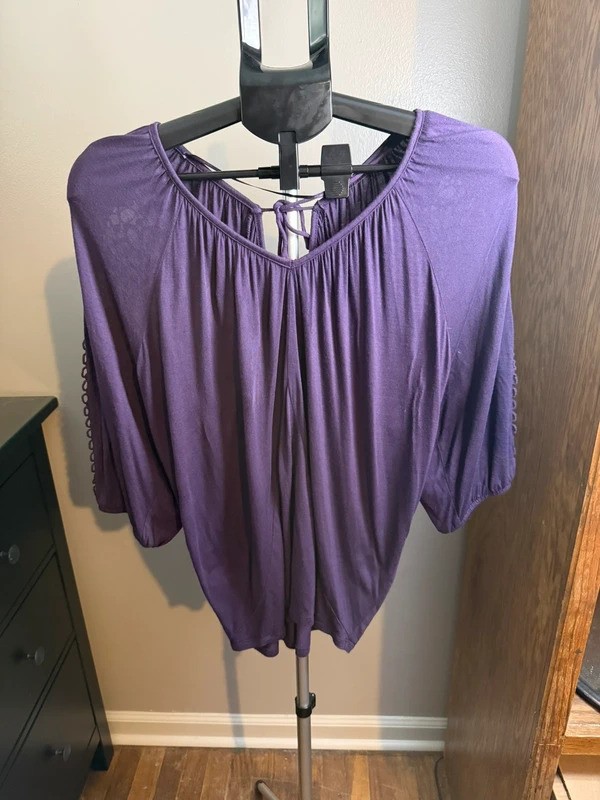 INC International Concepts Medium Purple Crochet Rhinestone Sleeve Blouse INC International Concepts Medium Purple Crochet Rhinestone Sleeve Blouse