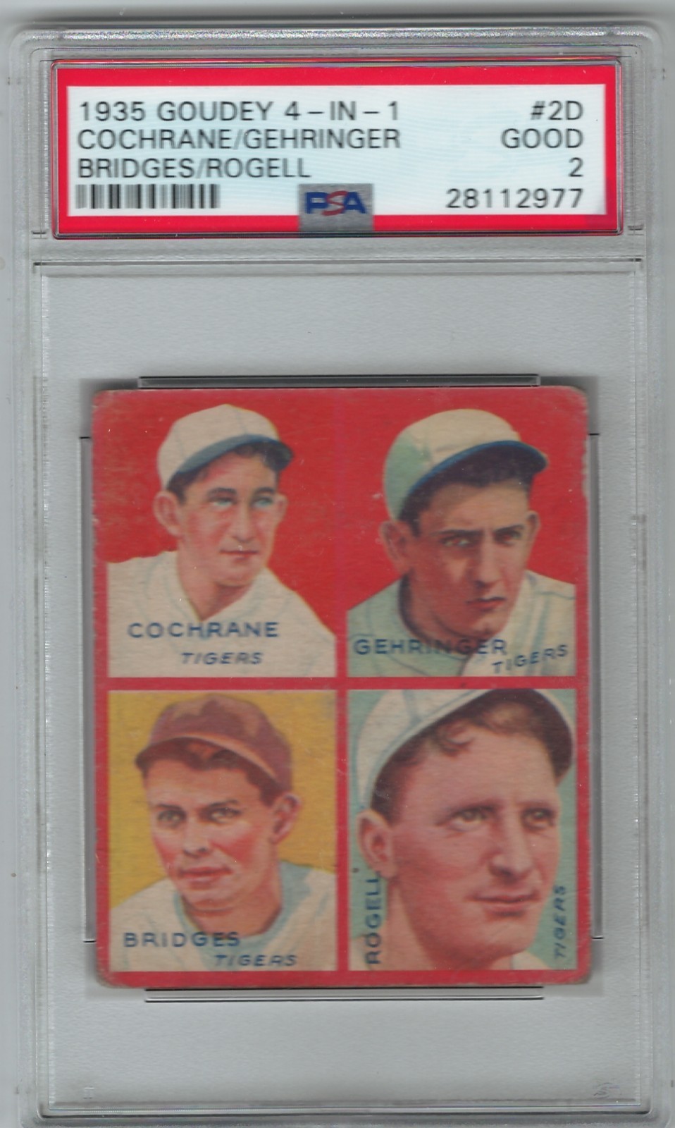 1935 Goudey 4 -1 #2D - Cochrane / Gehringer Bridges/Rogell-All Tigers - PSA 2 1935 Goudey 4 -1 #2D - Cochrane / Gehringer Bridges/Rogell-All Tigers - PSA 2
