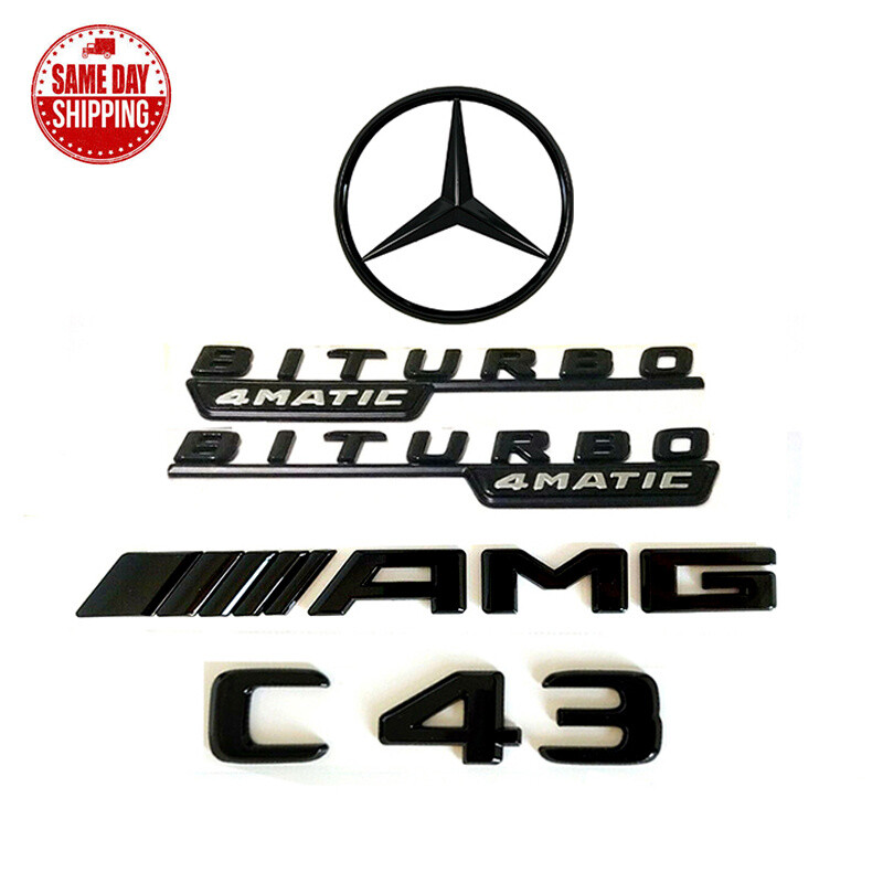 Gloss Black C43 AMG BITURBO 4MATIC Rear Star Emblem Badge For Mercedes Benz C205