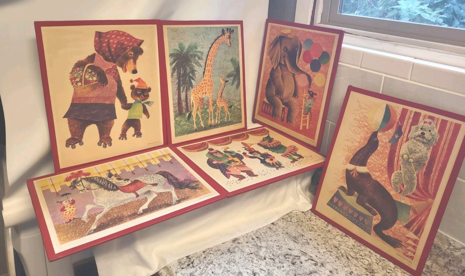 Vintage 1958 Leonard Weisgard Circus Animals Print Set Complete 6 Penn Prints
