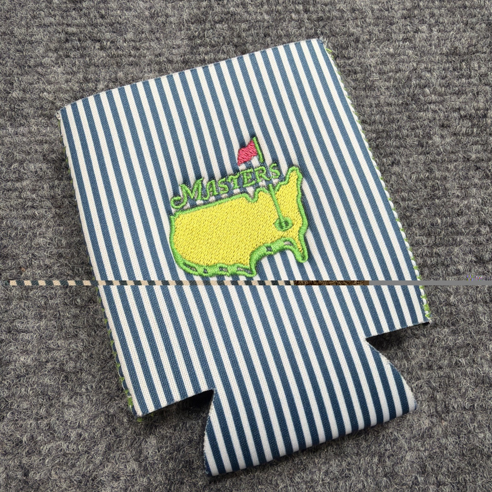 Vintage Masters Koozie Beverage Drink Holder Cooler Striped Embroidered