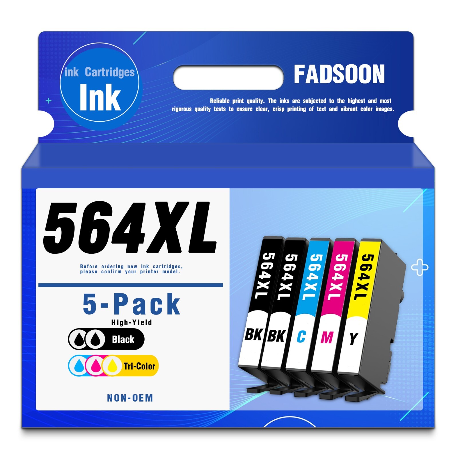 564XL 5PK 5 Color Ink for Photosmart Plus B209a B210a Officejet 6500A Plus 6600