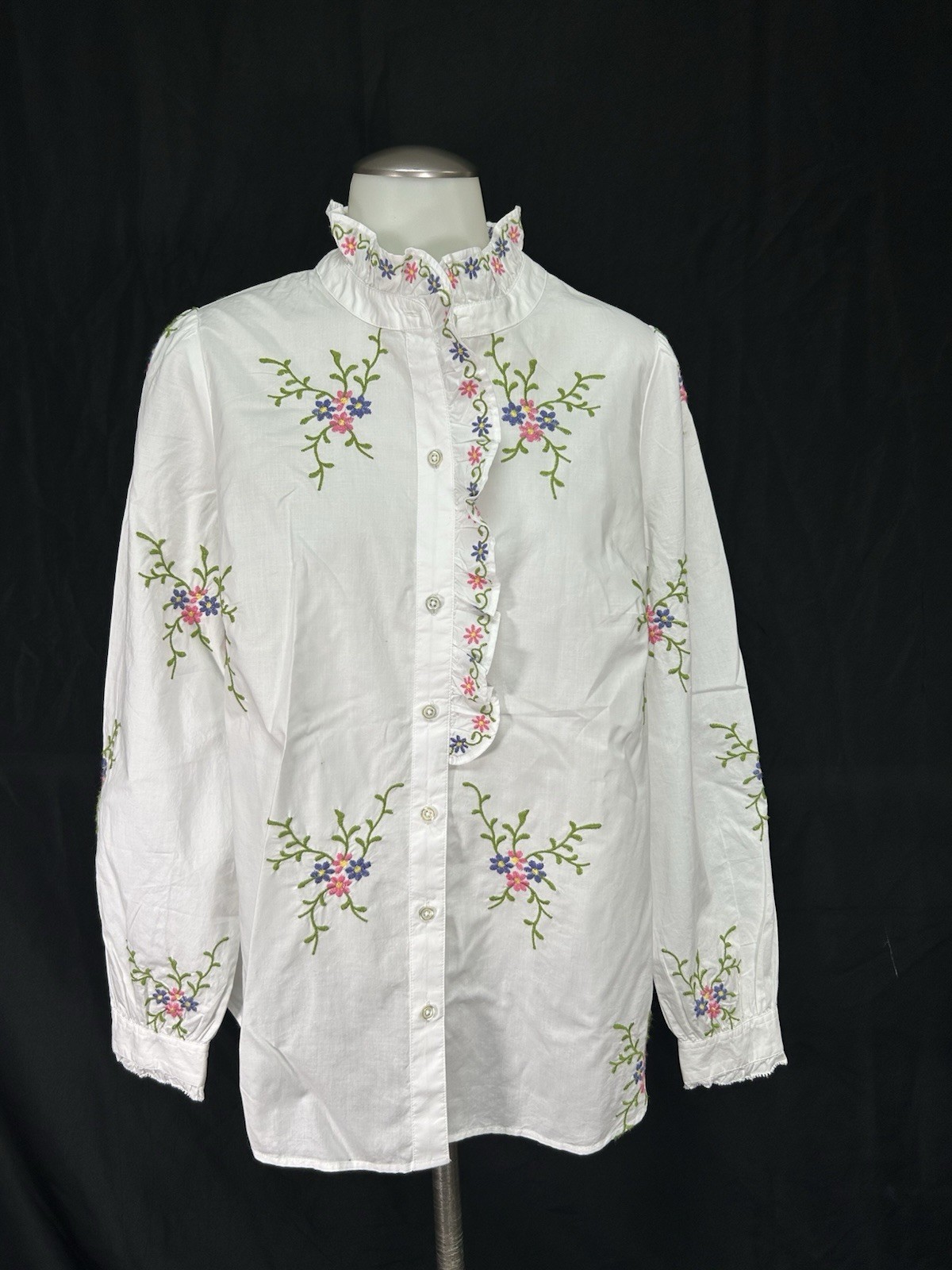 NWT Talbots Lattice Embroidered Ruffle Shirt Blouse White Floral Medium NWT Talbots Lattice Embroidered Ruffle Shirt Blouse White Floral Medium