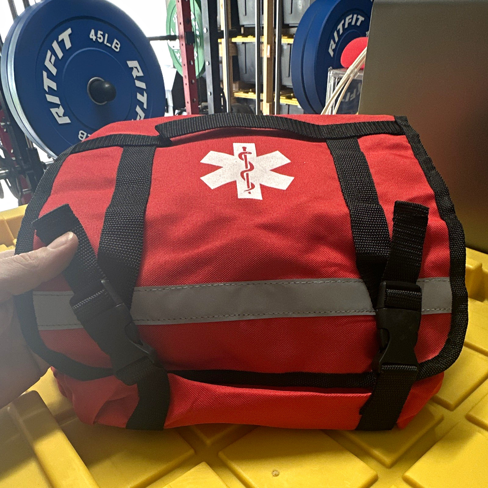Red EMS Trauma Bag Empty First Responder Star of Life Reflective Strips Red EMS Trauma Bag Empty First Responder Star of Life Reflective Strips
