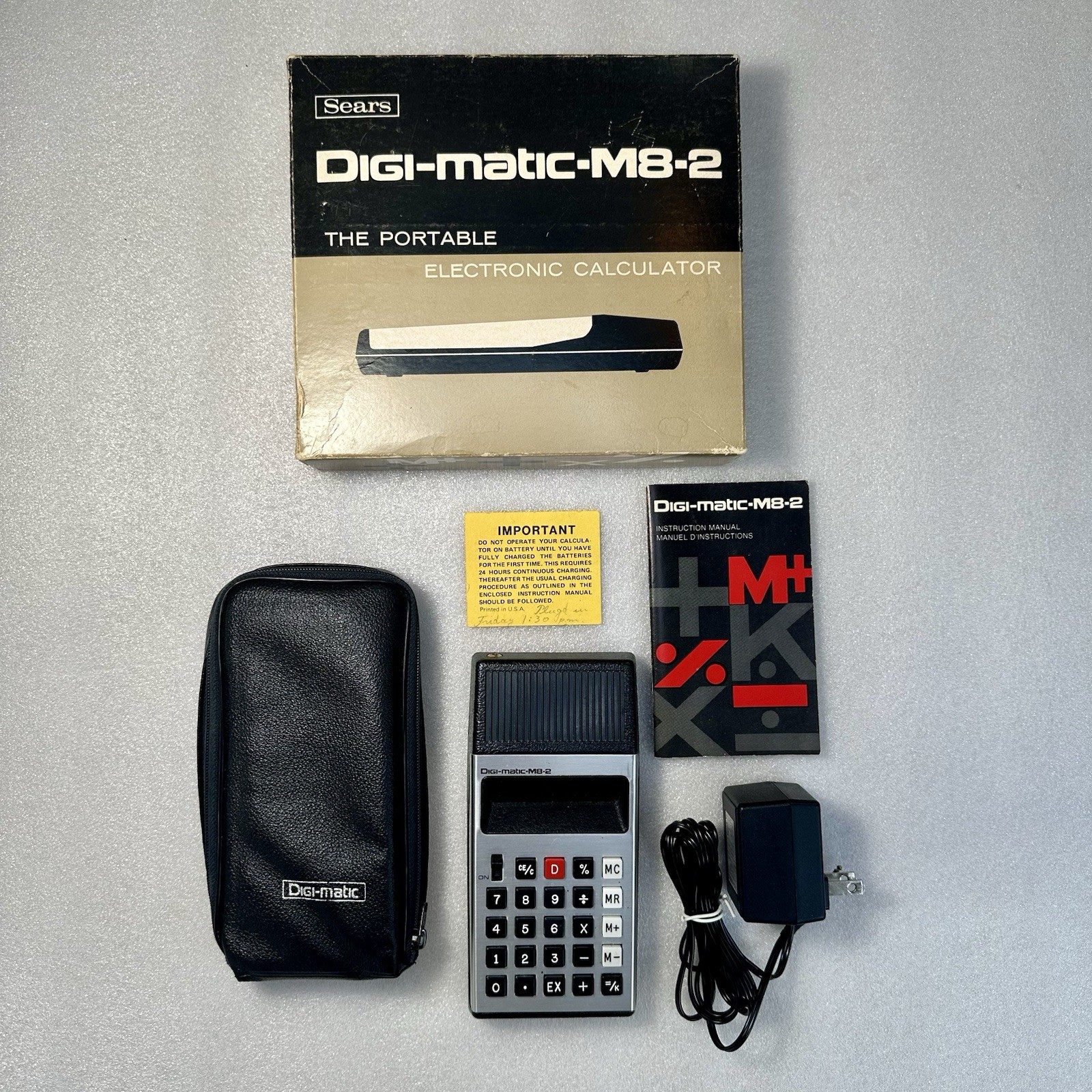Vintage 1974 Sears Digi-matic M8-2 Calculator Box Manual Case Charger USA