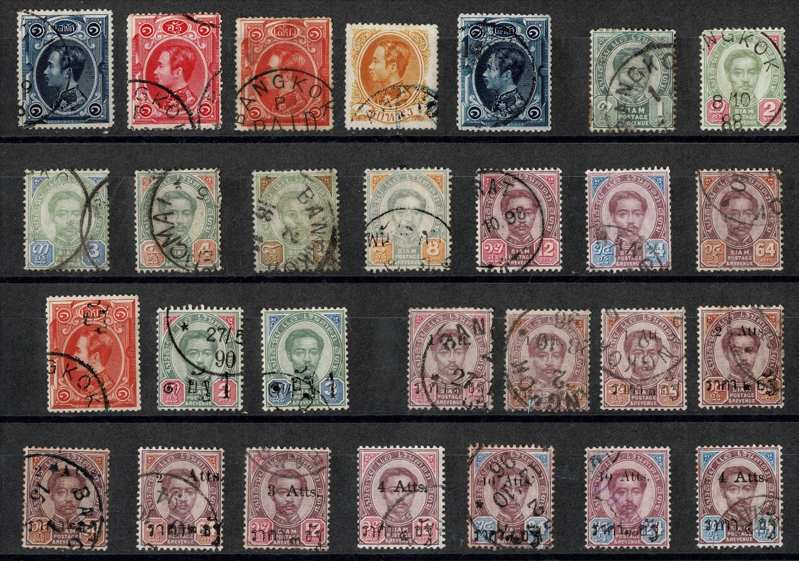 SIAM King Chulalongkorn 28 Used Stamps Surcharges Cancels Collection Part 6