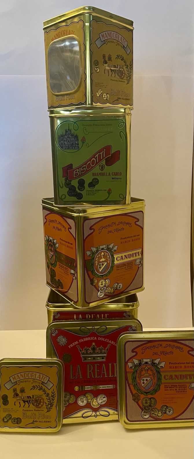 RARE Vintage Italian 4pc Nesting Biscuit Tins La Reale Counter Display 1930s-50s