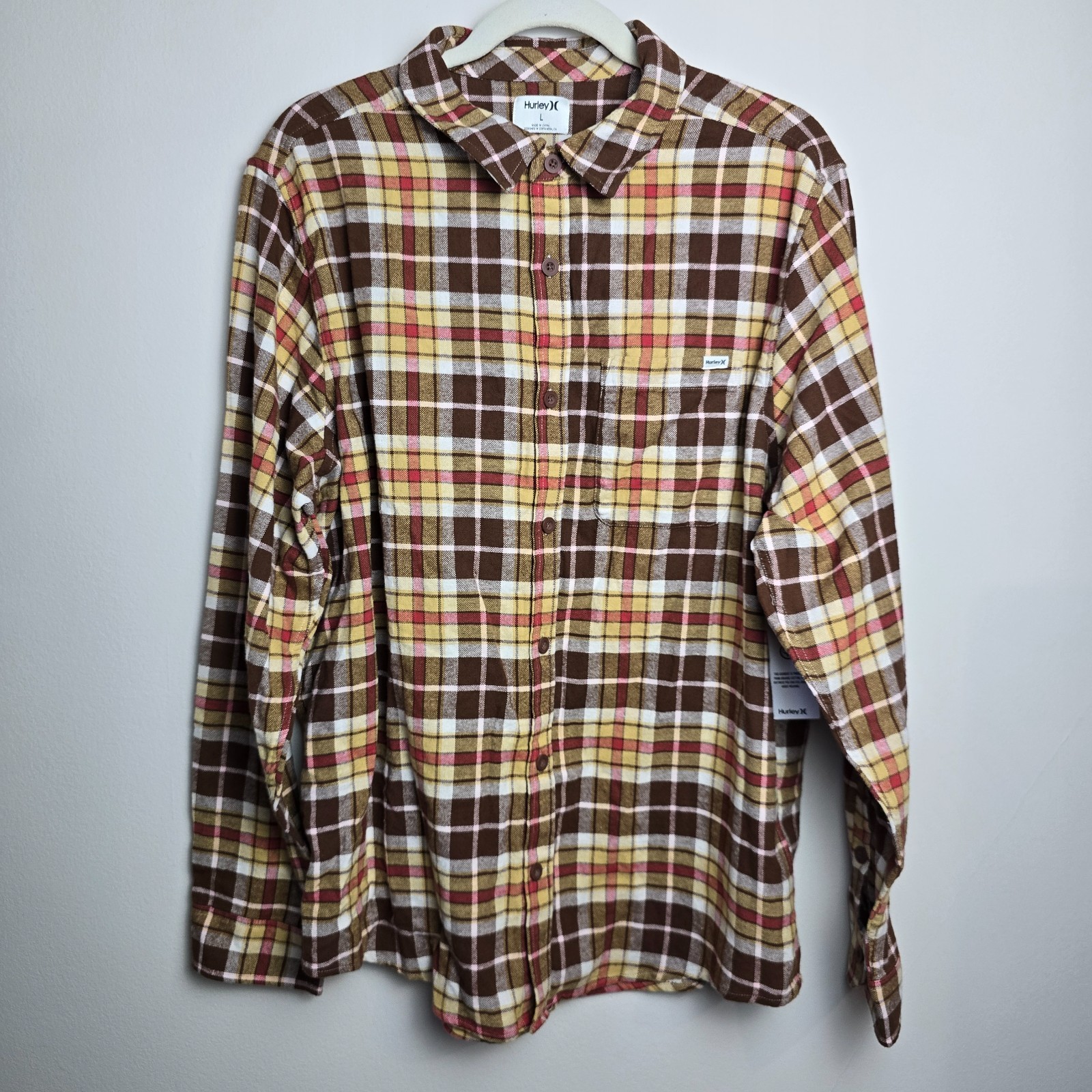 Hurley Mens Portland Organic Cotton Flannel Shirt Size L NWT Brown Plaid Hurley Mens Portland Organic Cotton Flannel Shirt Size L NWT Brown Plaid