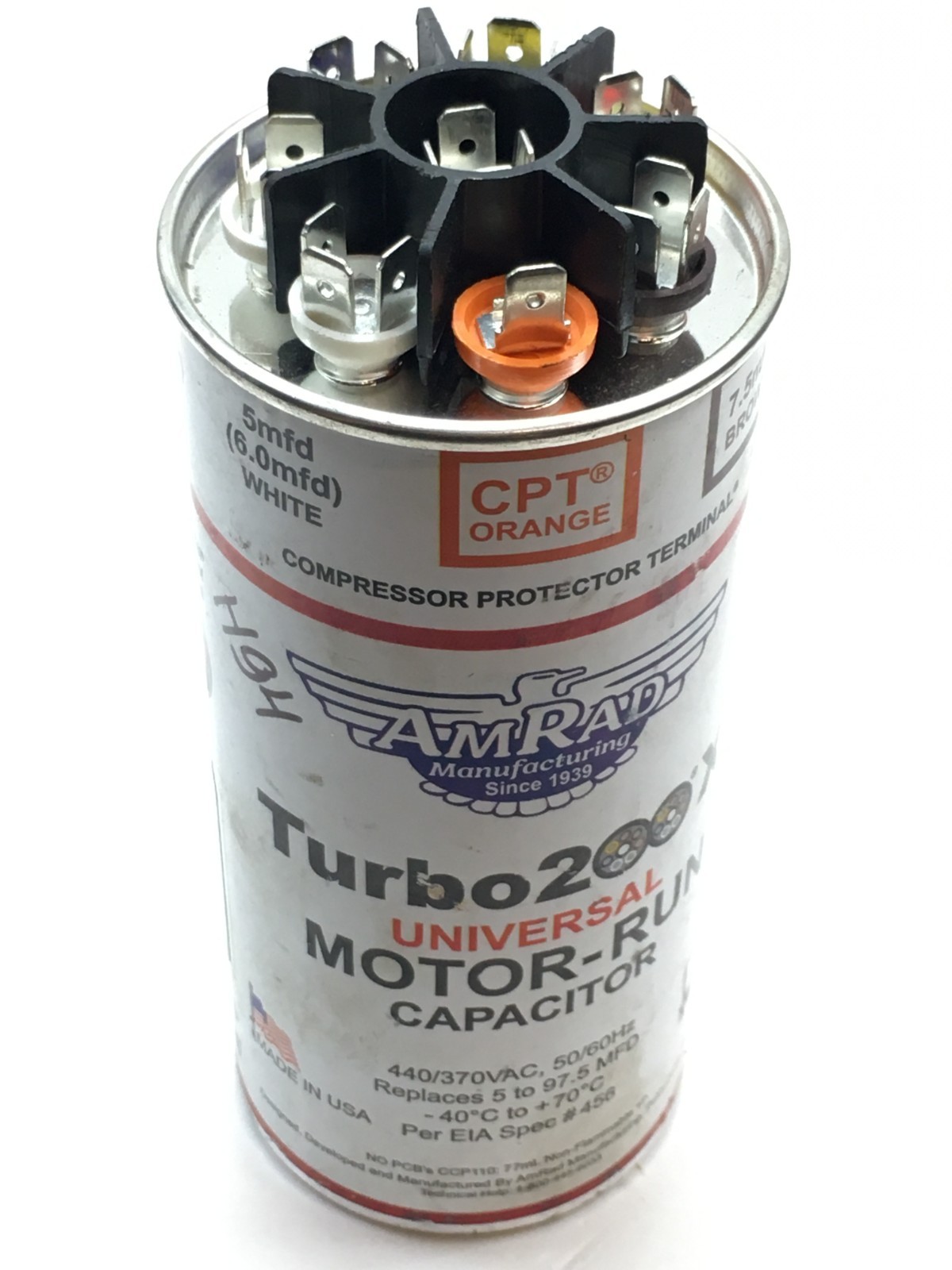 AMRAD Turbo 200X Universal Motor RUN Capacitor 440/370 VAC 5.0mfd - 97.5mfd #H94
