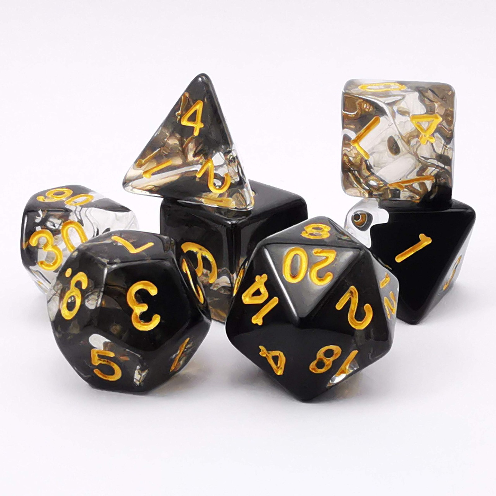 Bescon Crystal Black 7-Pc Polyhedral Dice Set for RPG and Tabletop Games