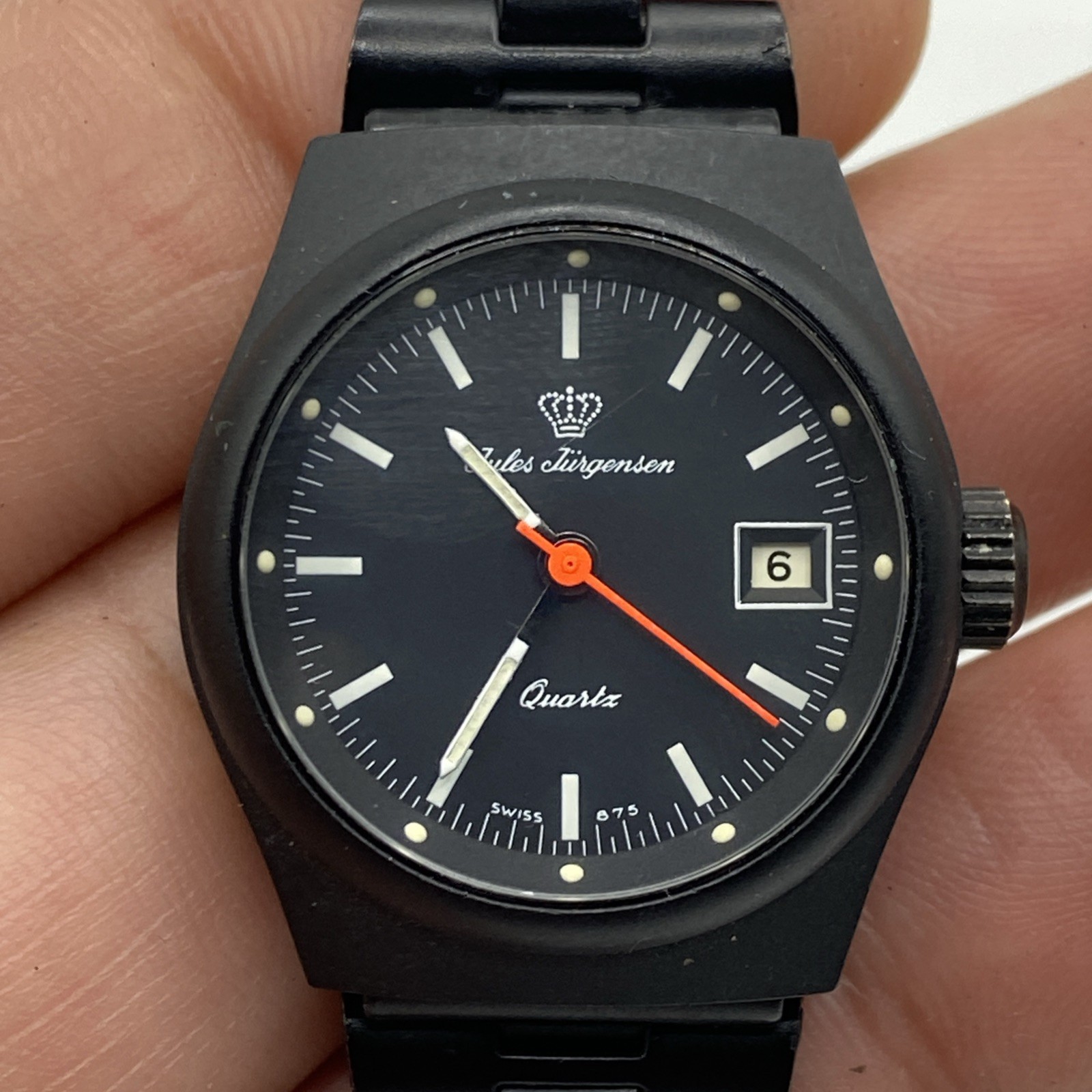 RARE FIND Vintage Jules Jurgensen Women Watch 26mm Black Dial Day.Wrist 7.25 in RARE FIND Vintage Jules Jurgensen Women Watch 26mm Black Dial Day.Wrist 7.25 in