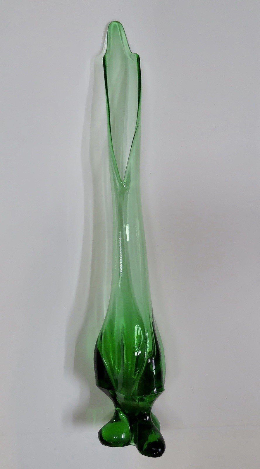 Vintage MCM Viking Glass 23” Epic 3 Toed Swung Vase Green