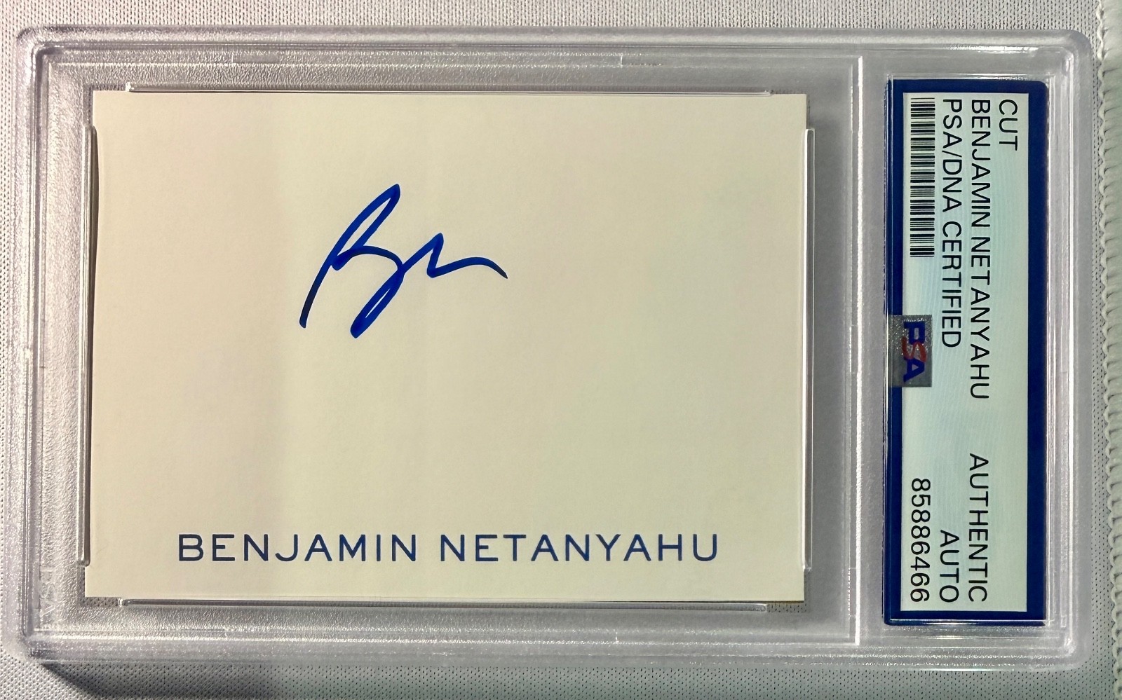 Benjamin Netanyahu Israel Prime Minister Signed Auto 2x3 Cut Card PSA DNA