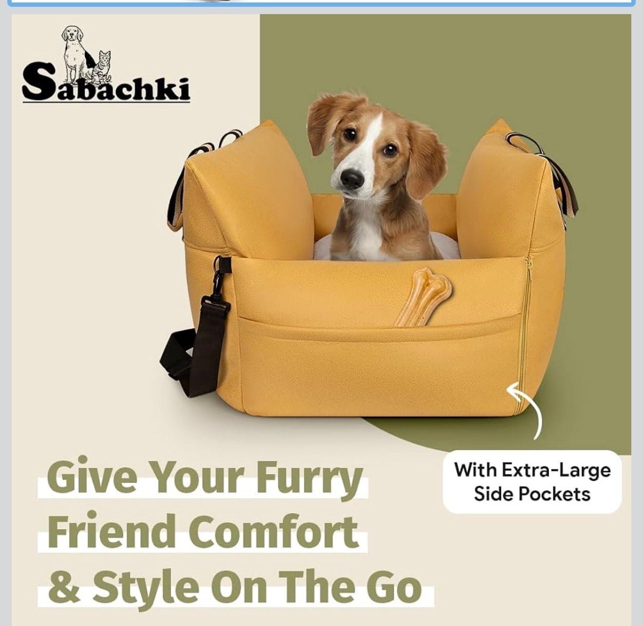 Sabachki Luxury 2 in 1 Booster Car Seat and Dog Bed with Handles