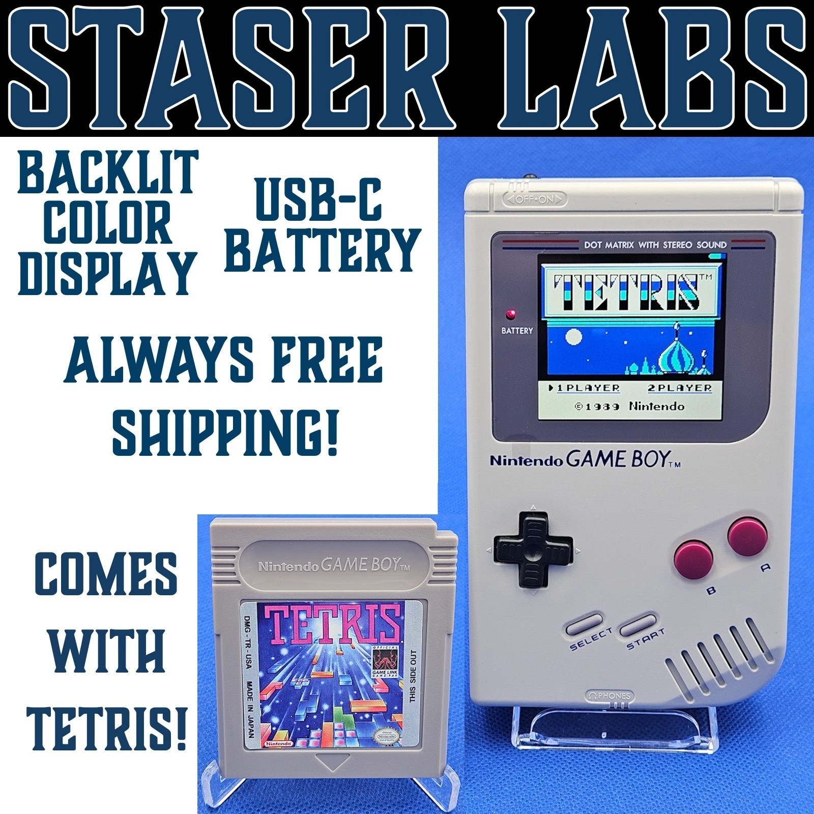 Nintendo Game Boy DMG-01 Custom Q5 IPS Display USB-C Battery + Tetris Nintendo Game Boy DMG-01 Custom Q5 IPS Display USB-C Battery + Tetris