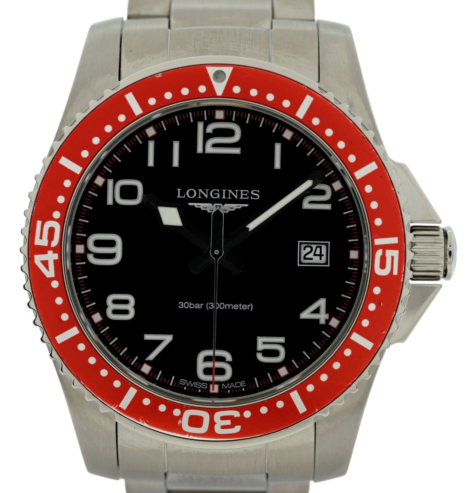 Longines 41mm Men\'s Hydro Conquest EF Co Red Bezel Swiss Watch Ref: L3.689.4 Longines 41mm Men\'s Hydro Conquest EF Co Red Bezel Swiss Watch Ref: L3.689.4