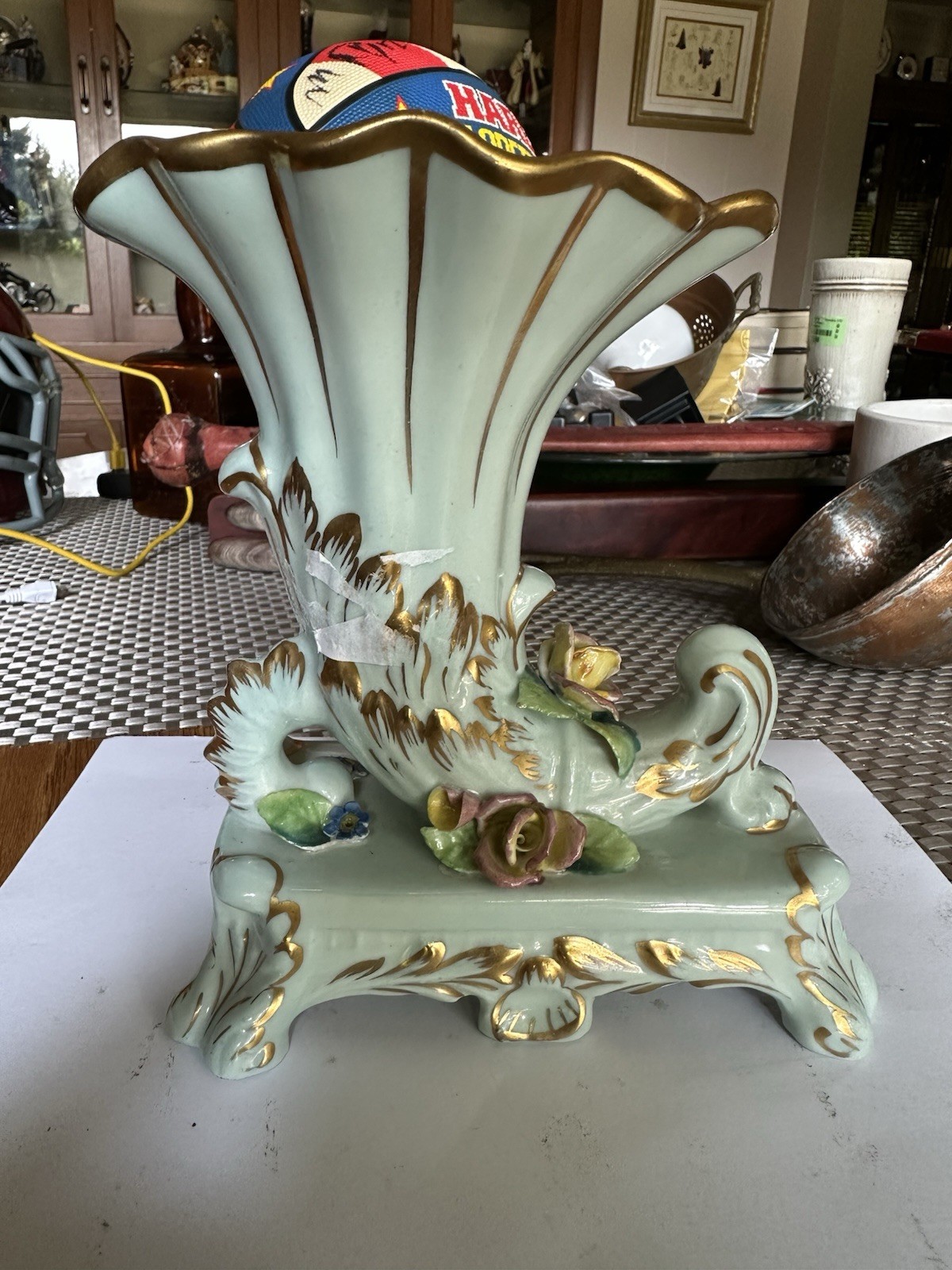 VTG 1940's Limoges Hand Painted Porcelain Cornucopia Vase Made in France VTG 1940's Limoges Hand Painted Porcelain Cornucopia Vase Made in France