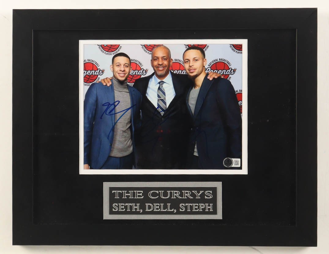 RARE Framed Seth, Dell and Steph Curry Photo Signed Beckett BAS COA Autographed