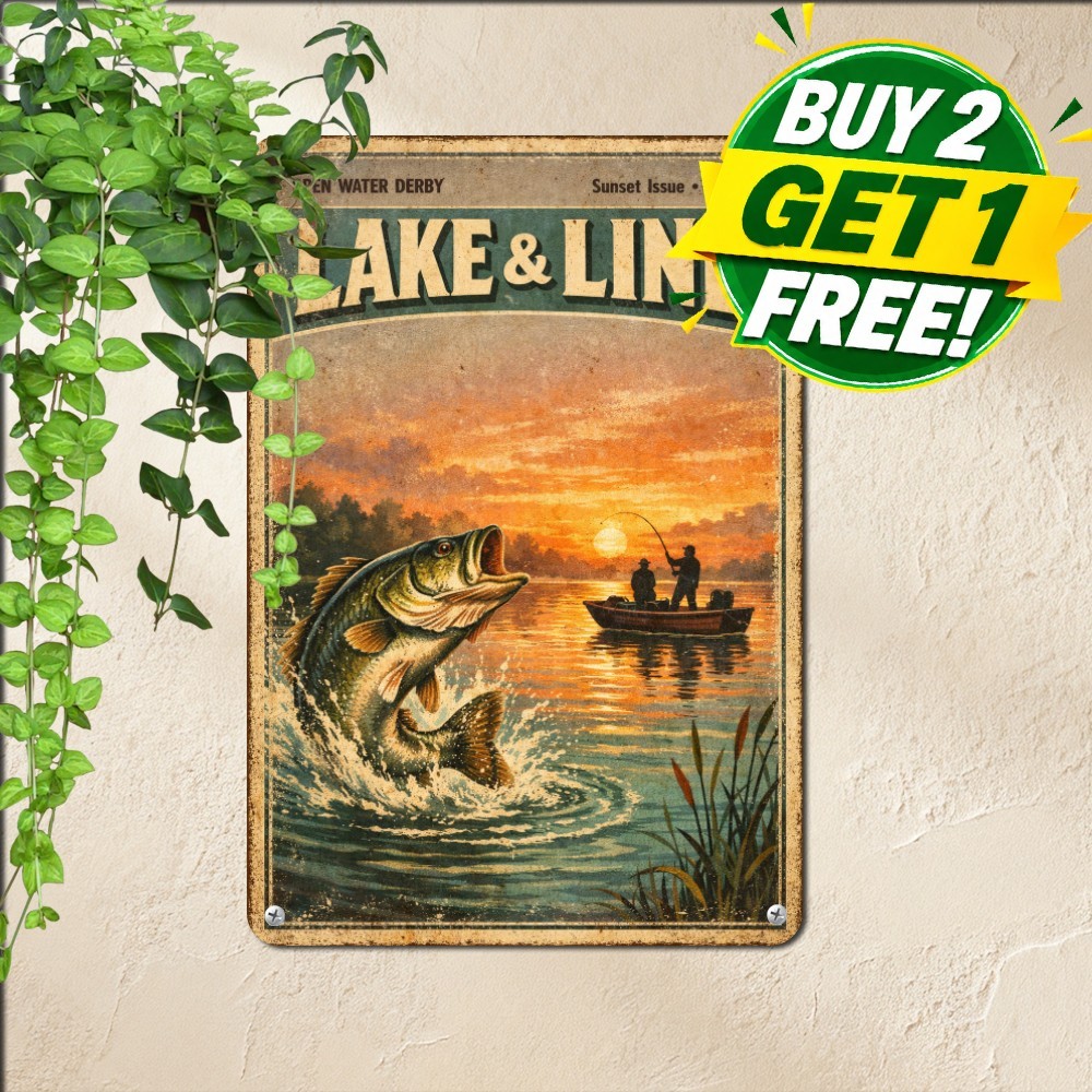 Wilderness Field And Stream Trophy Fishing Metal Tin Sign Cabin Wall Art