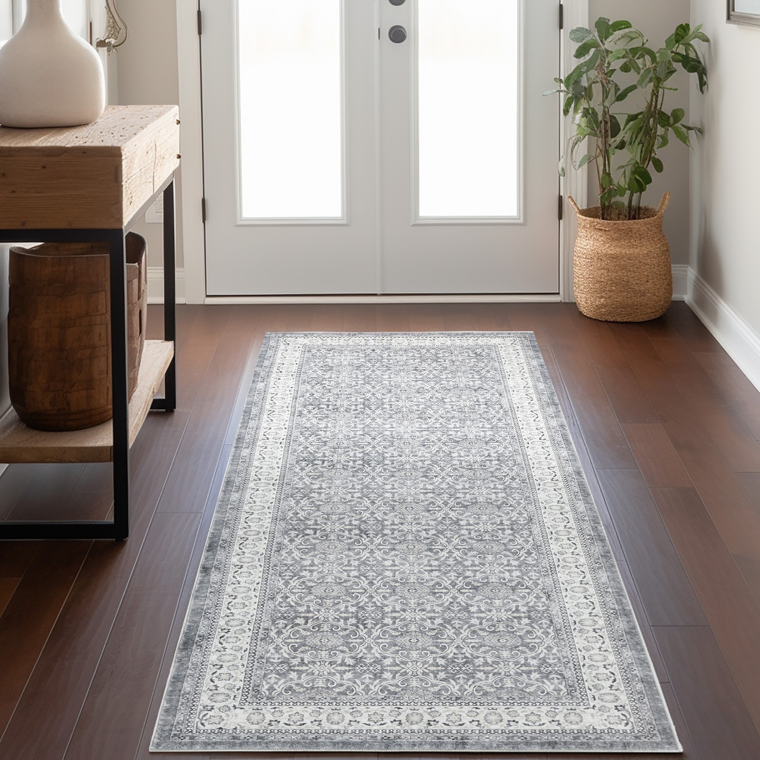 3x8 Vintage Distressed Runner Rug Washable Non-Slip Hallway Indoor Gray 3x8 Vintage Distressed Runner Rug Washable Non-Slip Hallway Indoor Gray