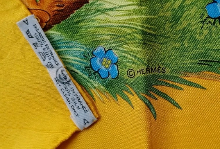 HERMÈS Carré 90 Silk Scarf Les Quatre Saisons Yellow Robert Dallet 1994