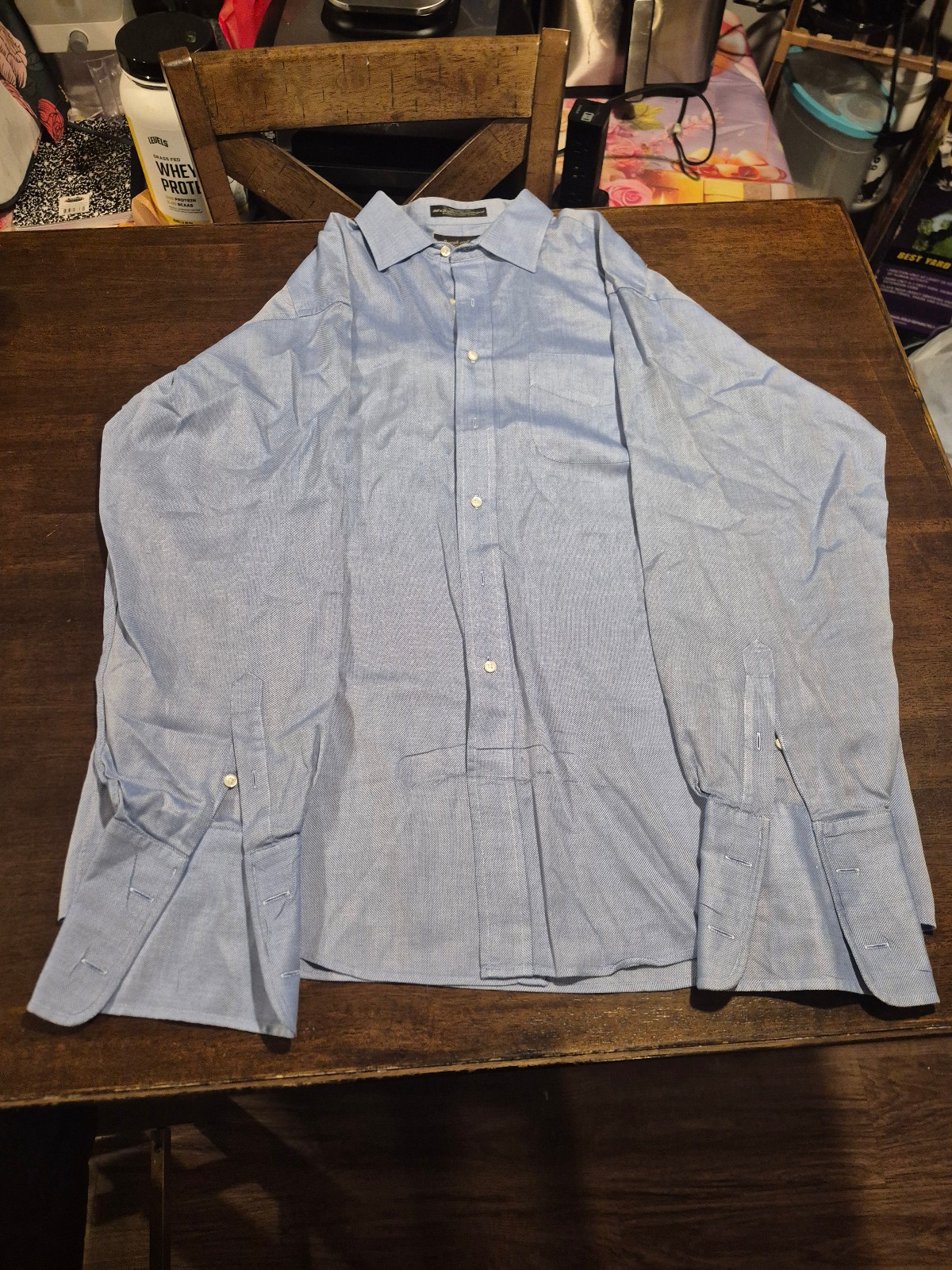 Jos A Bank Signature Dress Shirt Mens XL 17 Royal Oxford Blue French Cuff Long S