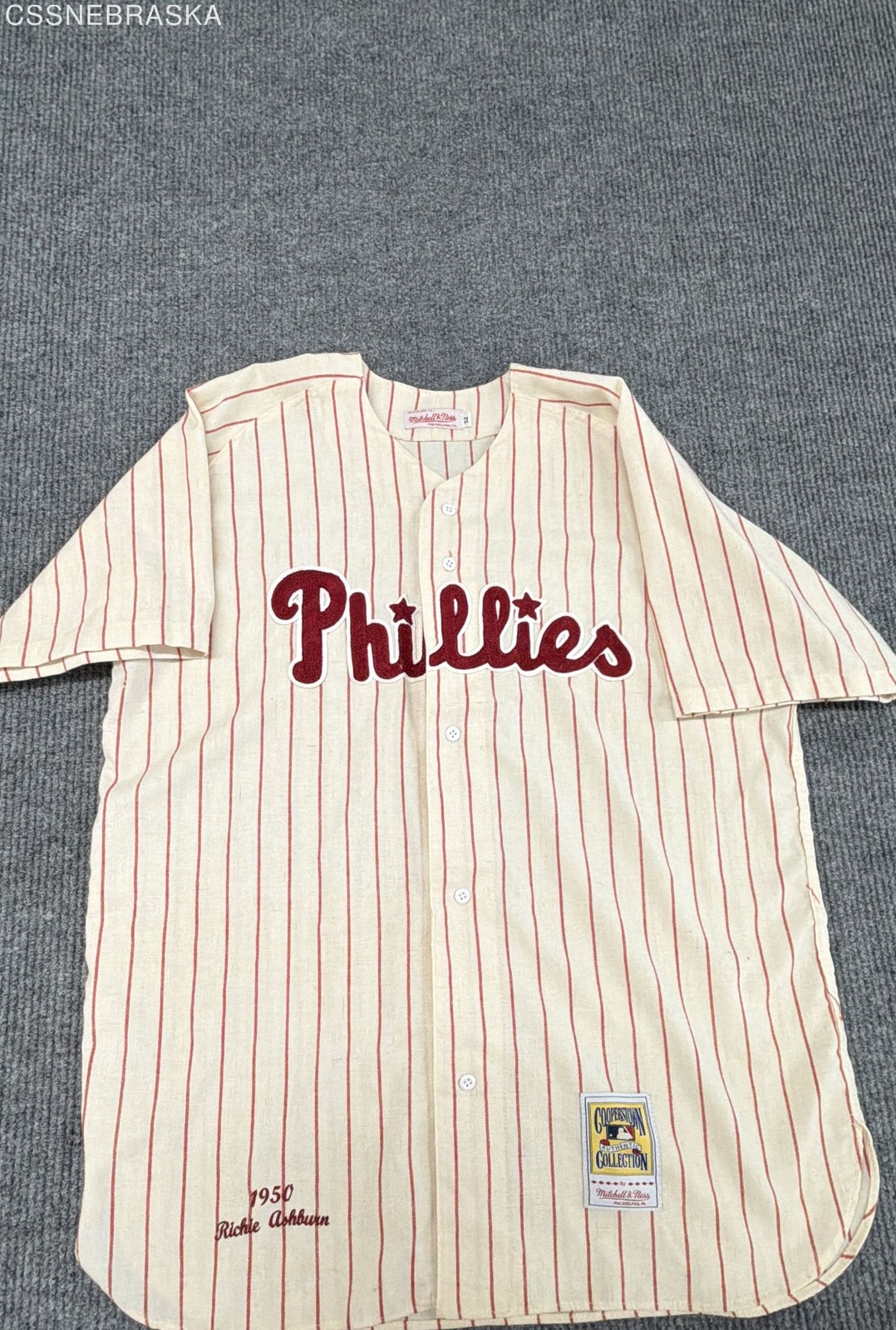 Mitchell & Ness Mens 1950 Phillies Richie Ashburn Jersey 52 Stitched Cream Wool Mitchell & Ness Mens 1950 Phillies Richie Ashburn Jersey 52 Stitched Cream Wool