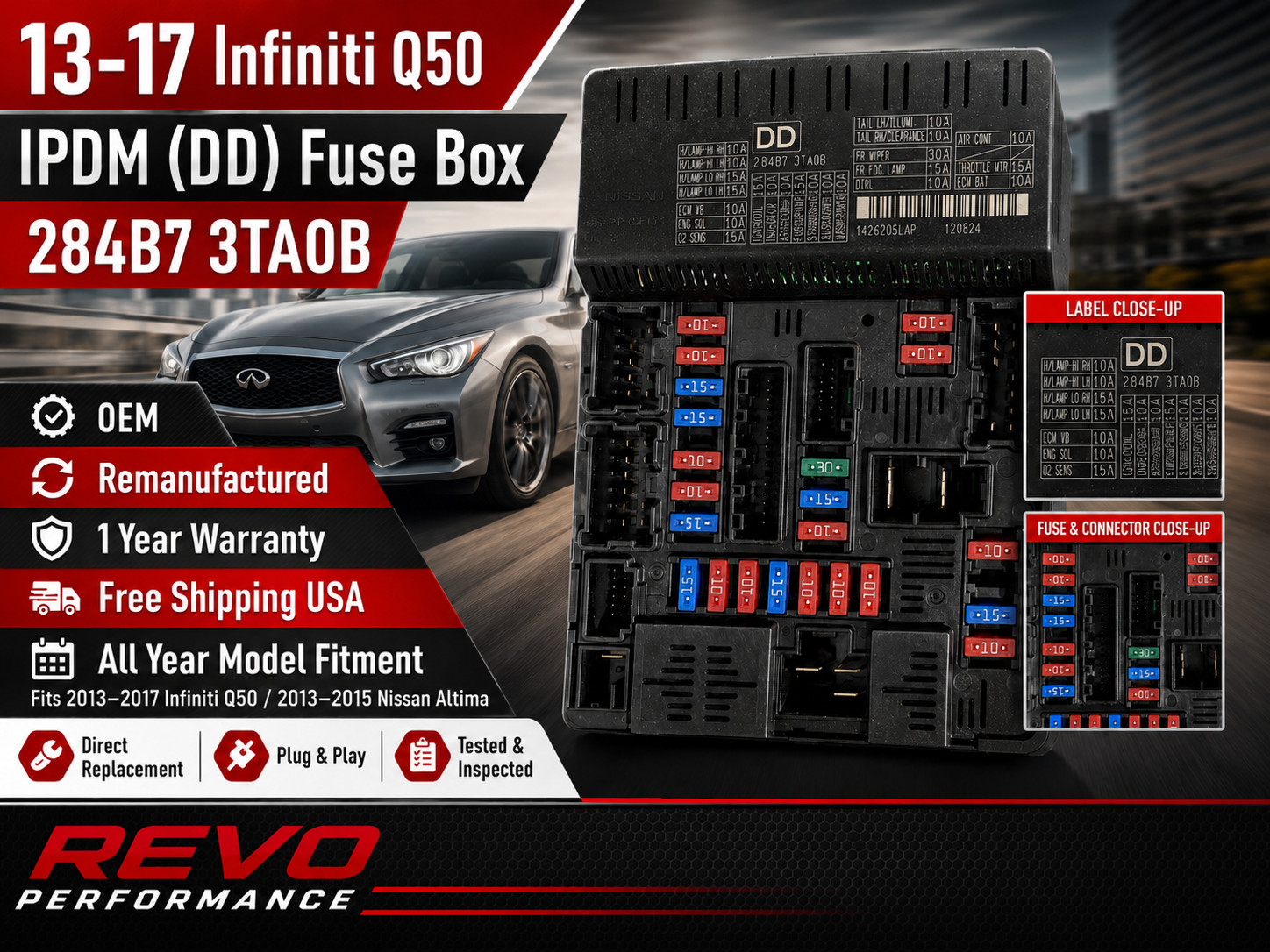 ☑️ 13-17 Infiniti Q50 Altima IPDM (DD) Fuse Box 284B7 3TA0B  1Yr Warranty OEM