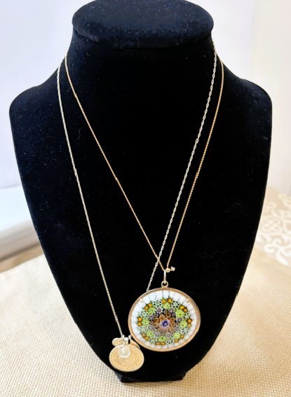 Vintage 800 Silver Millefiori Pendant, Nadri Chain + 925 Mayan Calendar Necklace Vintage 800 Silver Millefiori Pendant, Nadri Chain + 925 Mayan Calendar Necklace