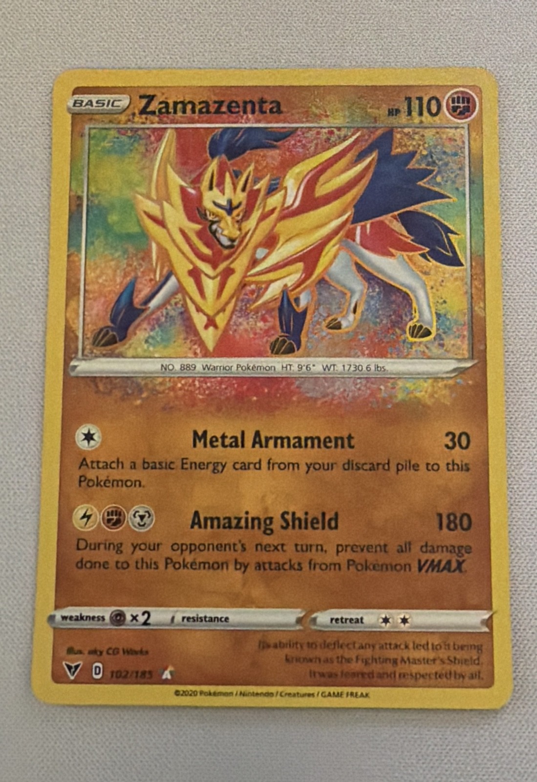 Zamazenta 102/185 Swsh04: Vivid Voltage Holo Zamazenta 102/185 Swsh04: Vivid Voltage Holo