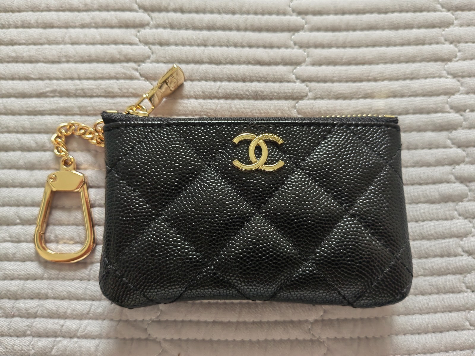 Chanel Black Caviar Leather Key Pouch Gold CC Zipper Coin Wallet