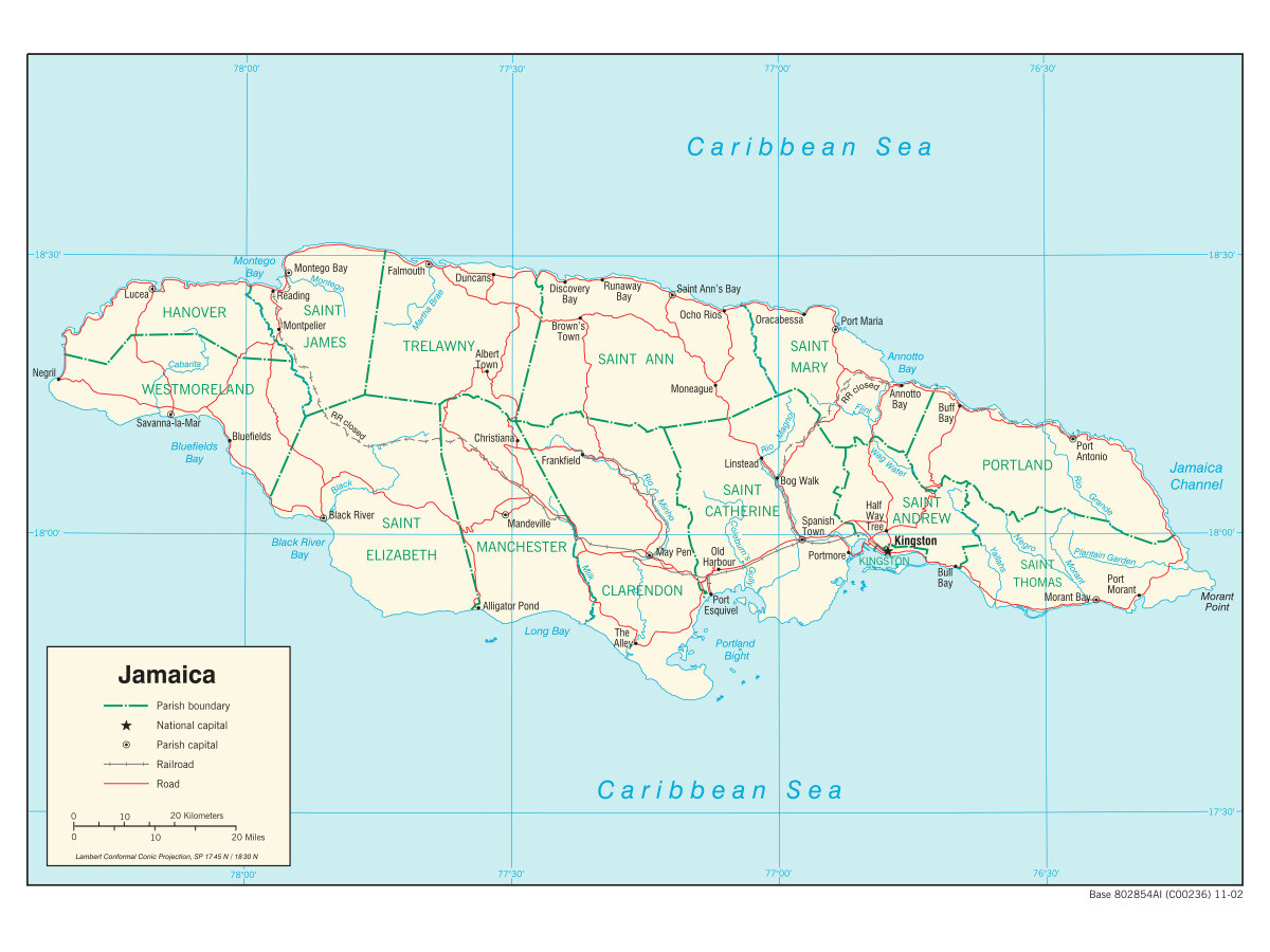 Jamaica Road Highway Transportation Transport Map Country Nation Print