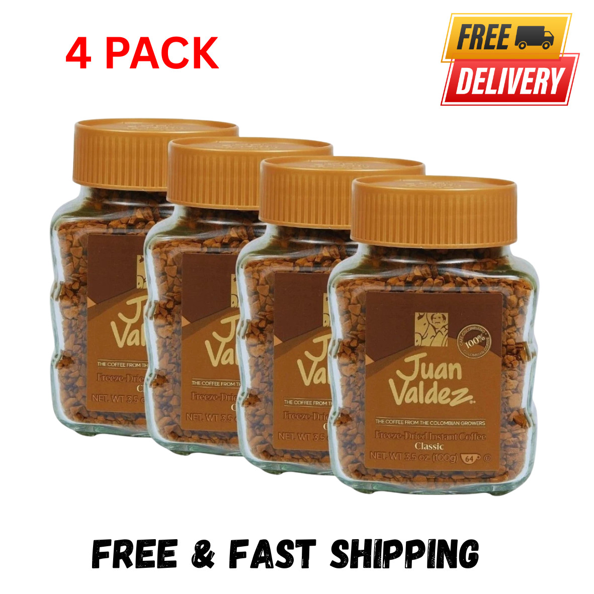 Juan Valdez Freeze Dried Instant Coffee 3.52 oz 4 Pack Classic Colombian Juan Valdez Freeze Dried Instant Coffee 3.52 oz 4 Pack Classic Colombian