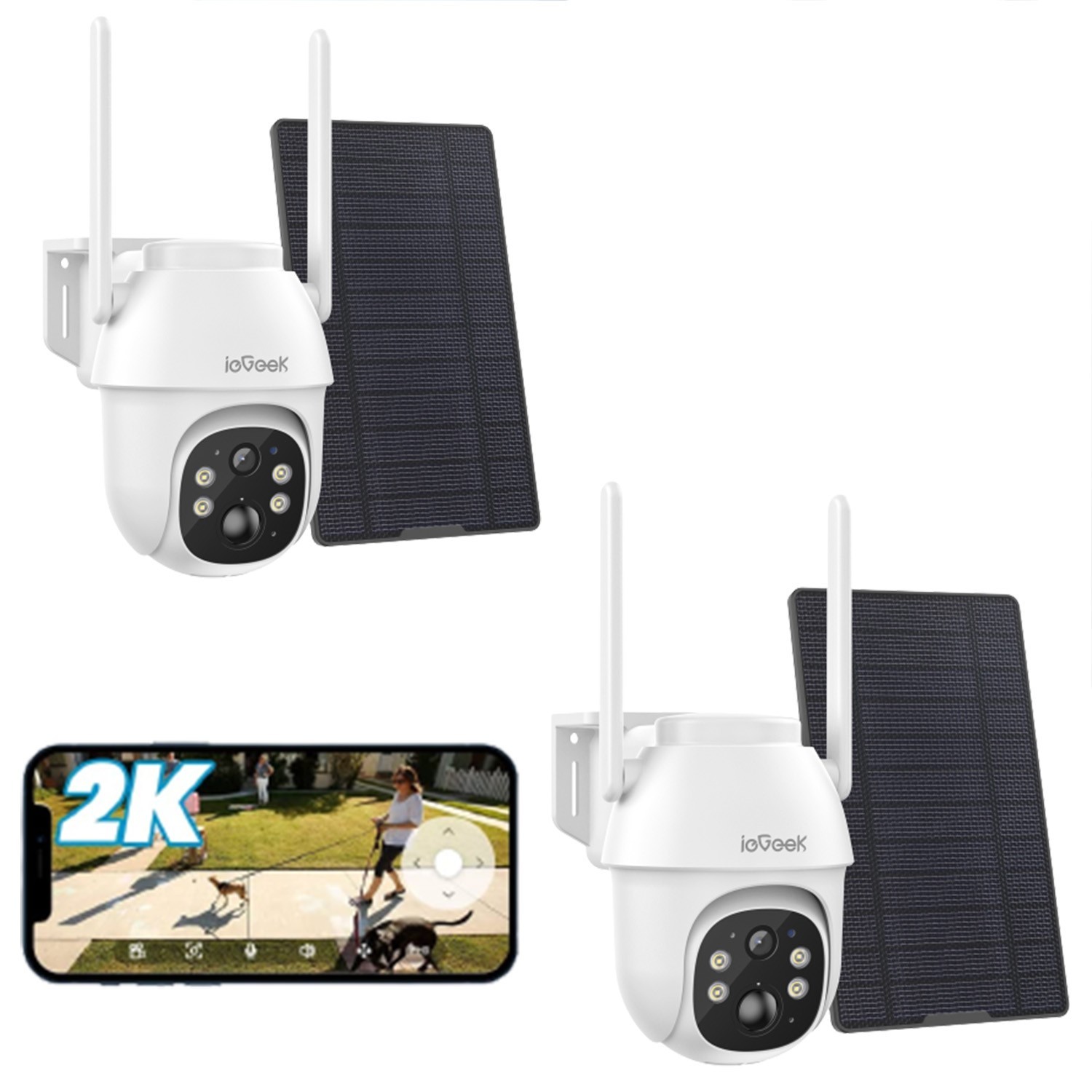 2PCS ieGeek Outdoor 4G LTE Solar Security Camera CCTV SD&SIM Card，NO Need WiFi