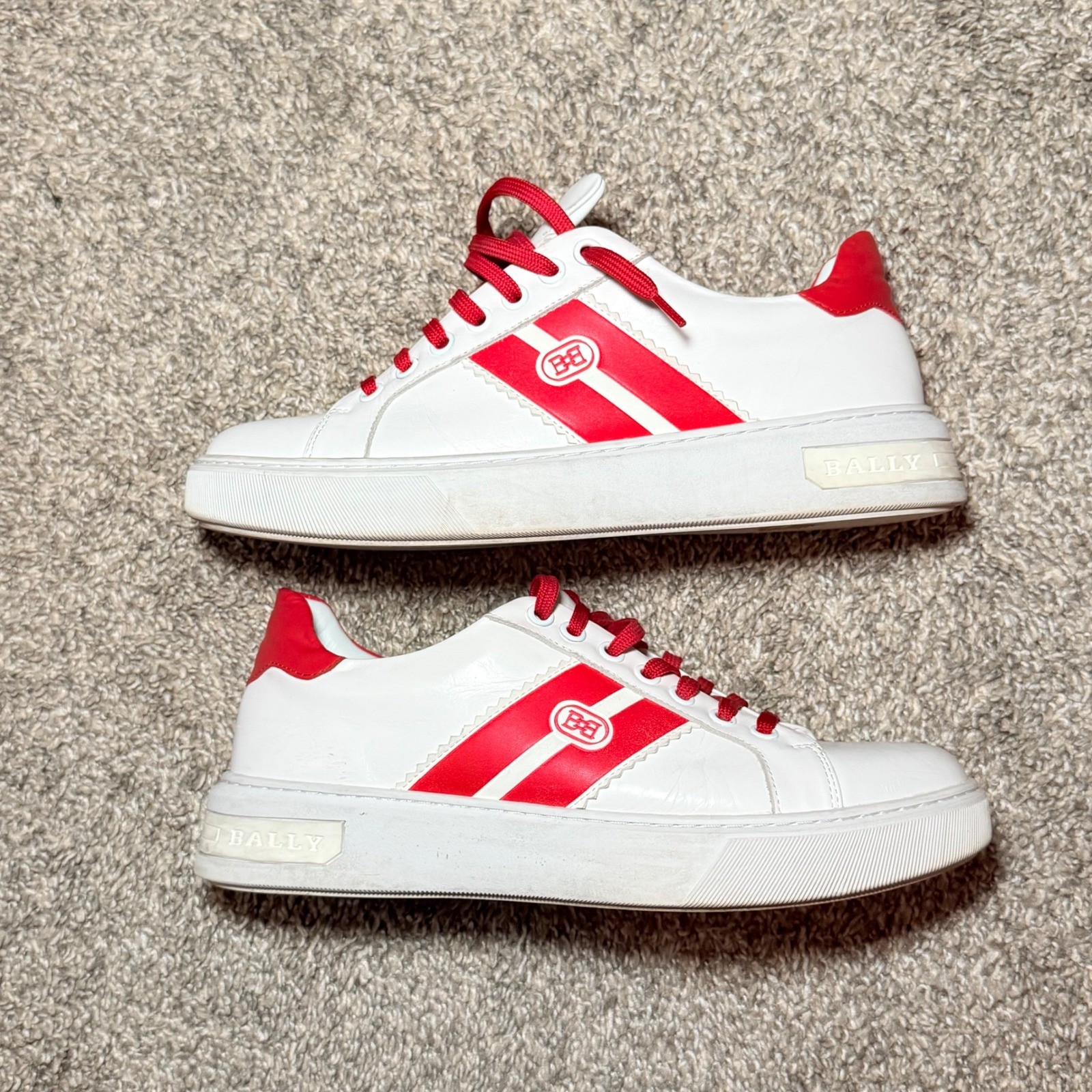 Bally BL024 White Red Leather Low Top Sneakers Mens Euro 40 Bally BL024 White Red Leather Low Top Sneakers Mens Euro 40