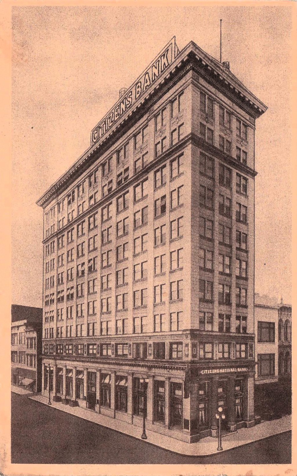 Evansville Indiana Citizens National Bank Building Main Street Vtg Postcard 43A